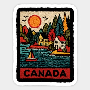 Canadian Maritime Village Linocut Print | Nova Scotia Coastal Town Sticker